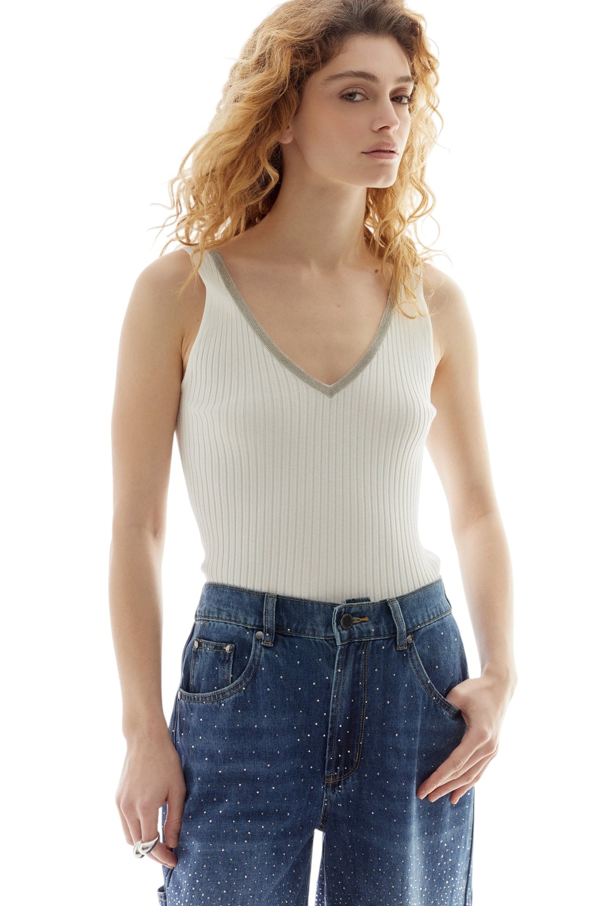BSB Sleeveless rib V top