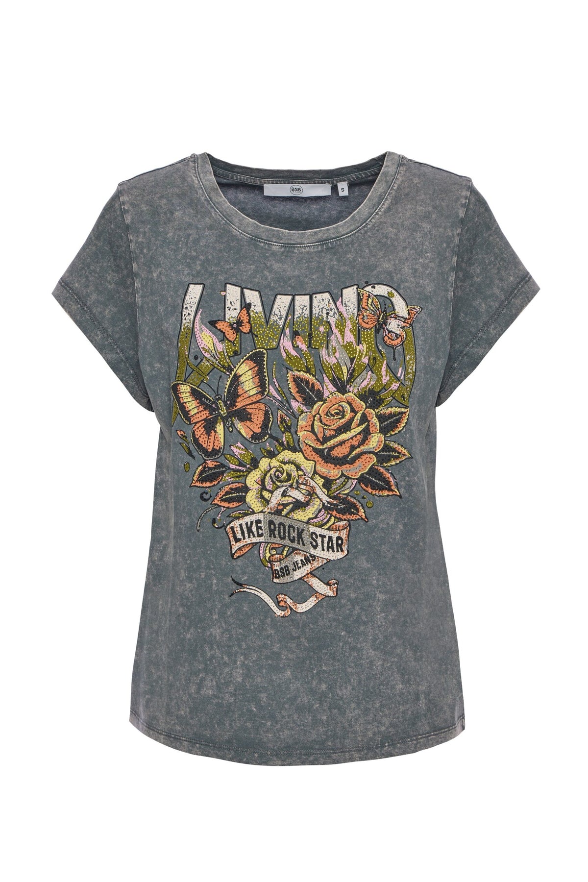 BSB T-shirt with print and rhinestones
