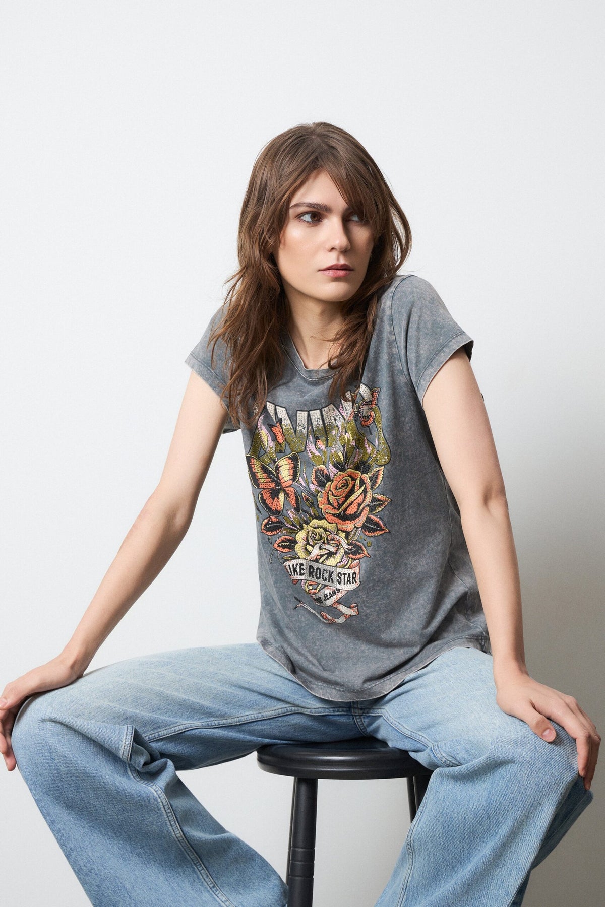 BSB T-shirt with print and rhinestones