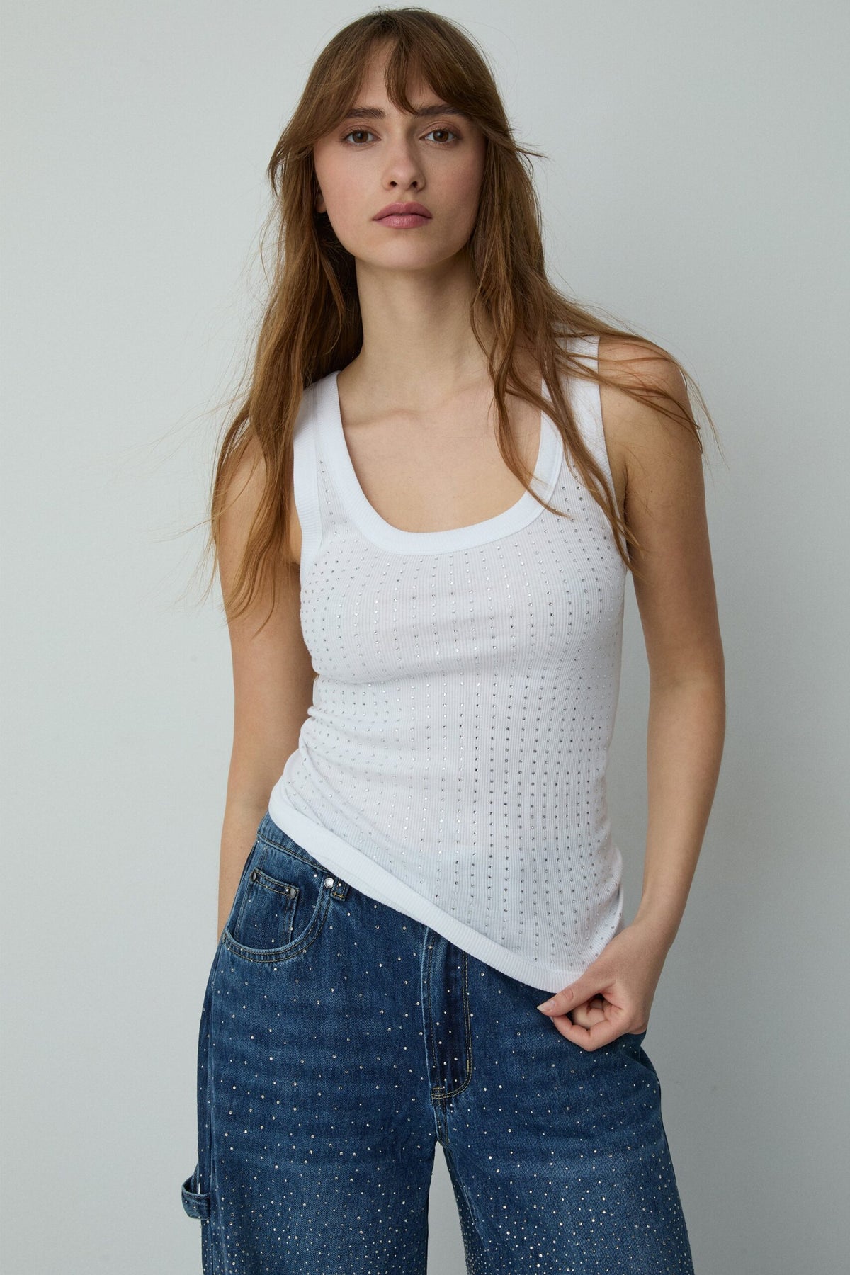 BSB Basic rib top with rhinestones