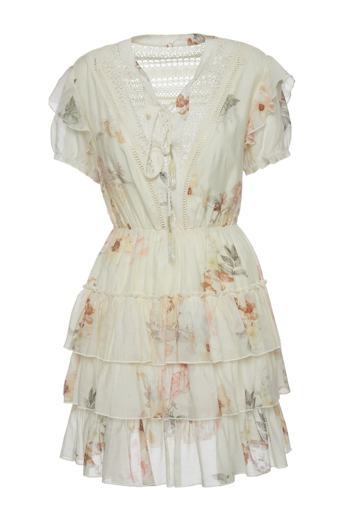 BSB Women's Floral Tiered Mini Dress with Lace Details