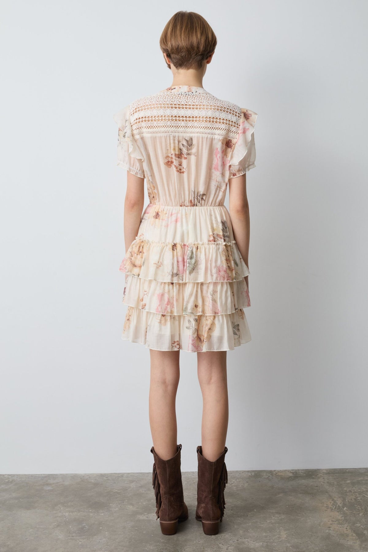 BSB Women's Floral Tiered Mini Dress with Lace Details