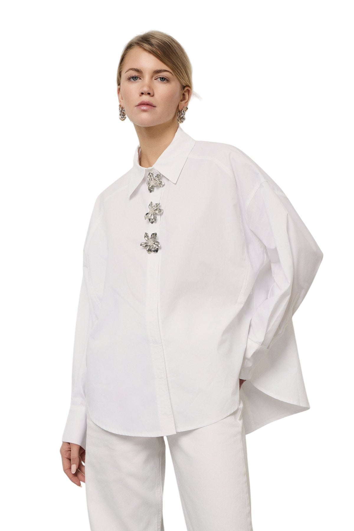 BSB Women's Oversized Cotton Shirt with Jewel Embellishments