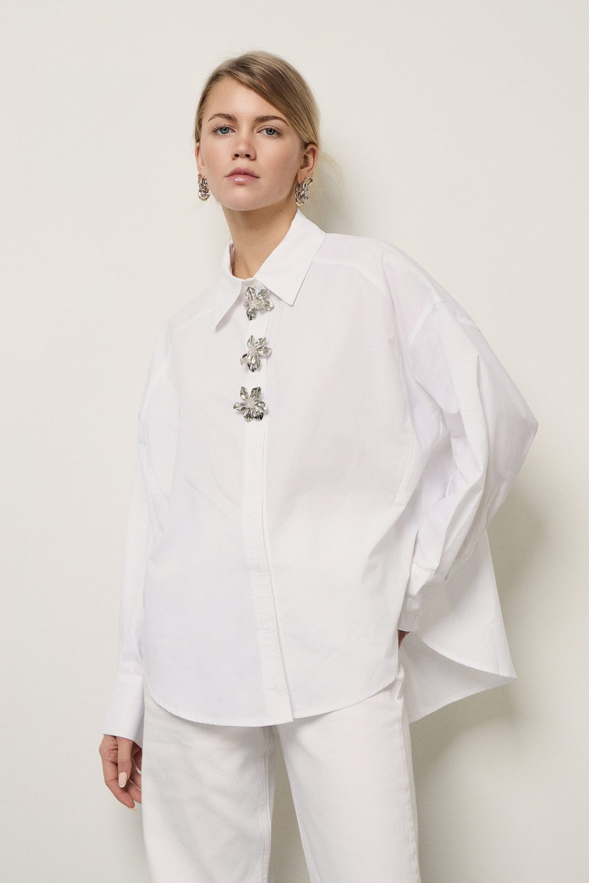 BSB Women's Oversized Cotton Shirt with Jewel Embellishments