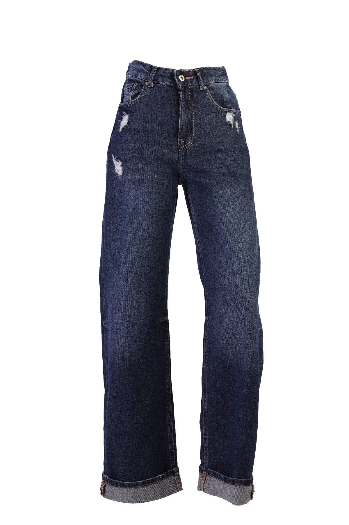 FOREVER 21 Distressed High-Rise Relaxed Straight-Leg Jeans