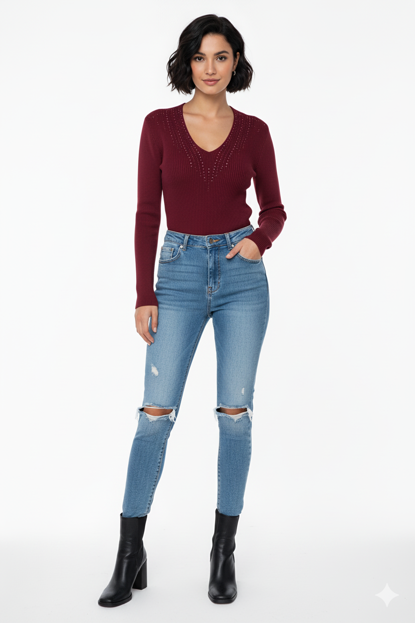 BSB Sweater with long sleeves V neckline
