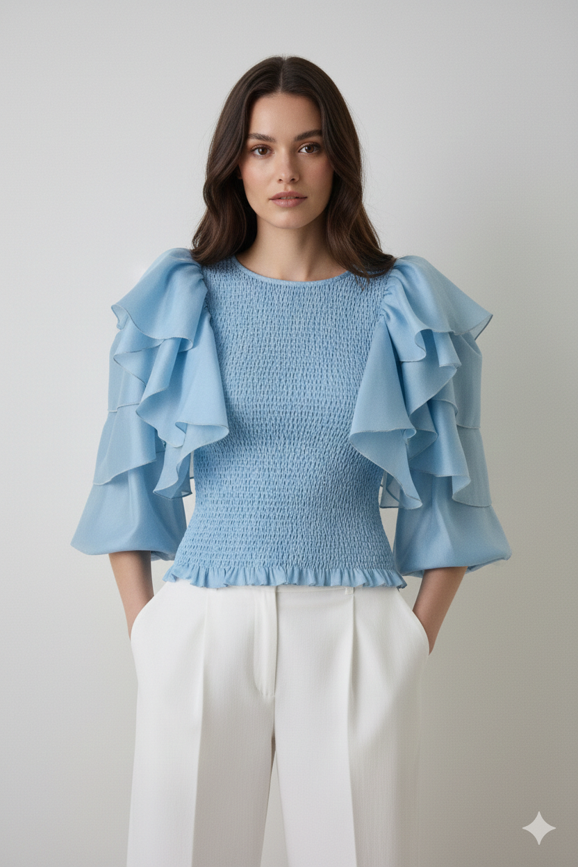 BSB Blouse with shirring and ruffles
