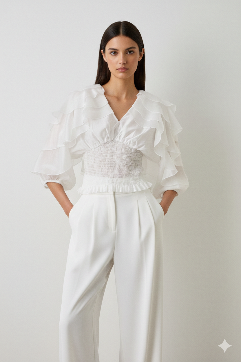 BSB Blouse with shirring and ruffles