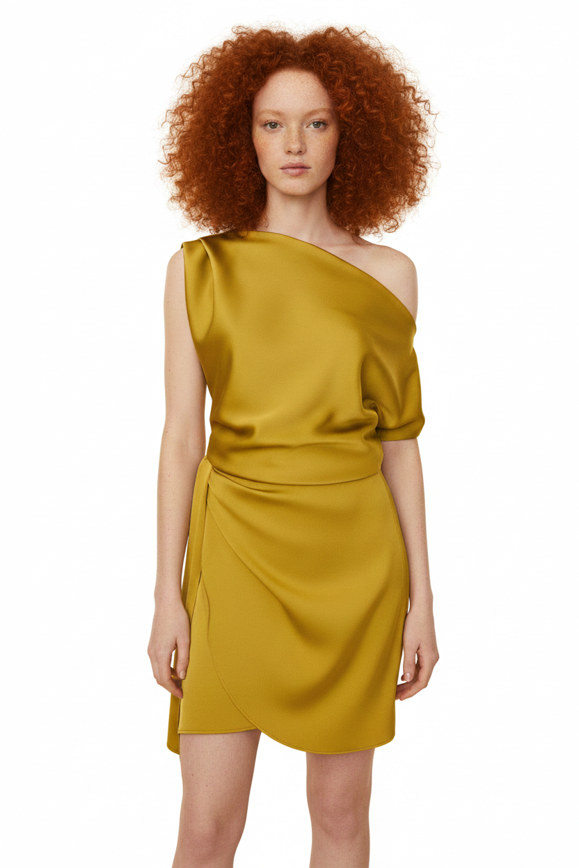 BSB Mini satin dress with one shoulder