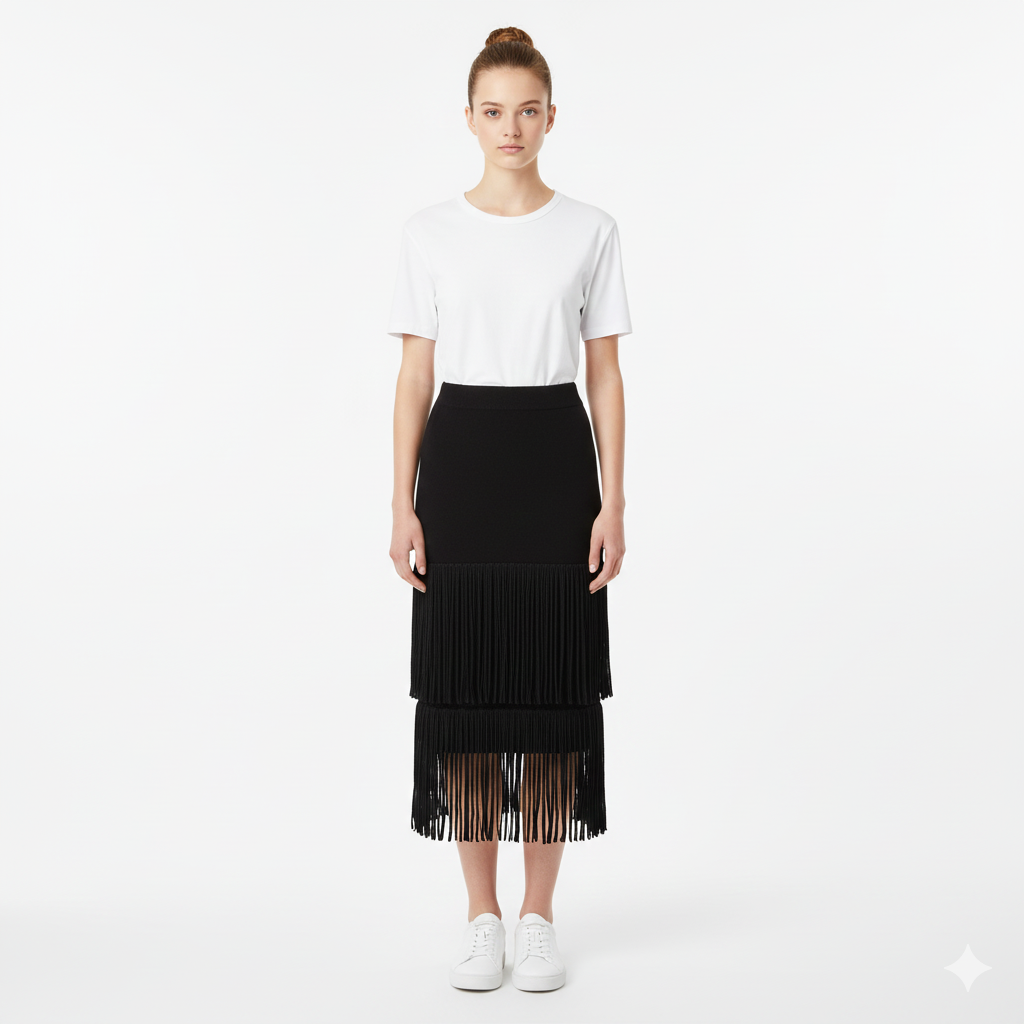BSB Maxi knit skirt with fringes with elasticated waistband