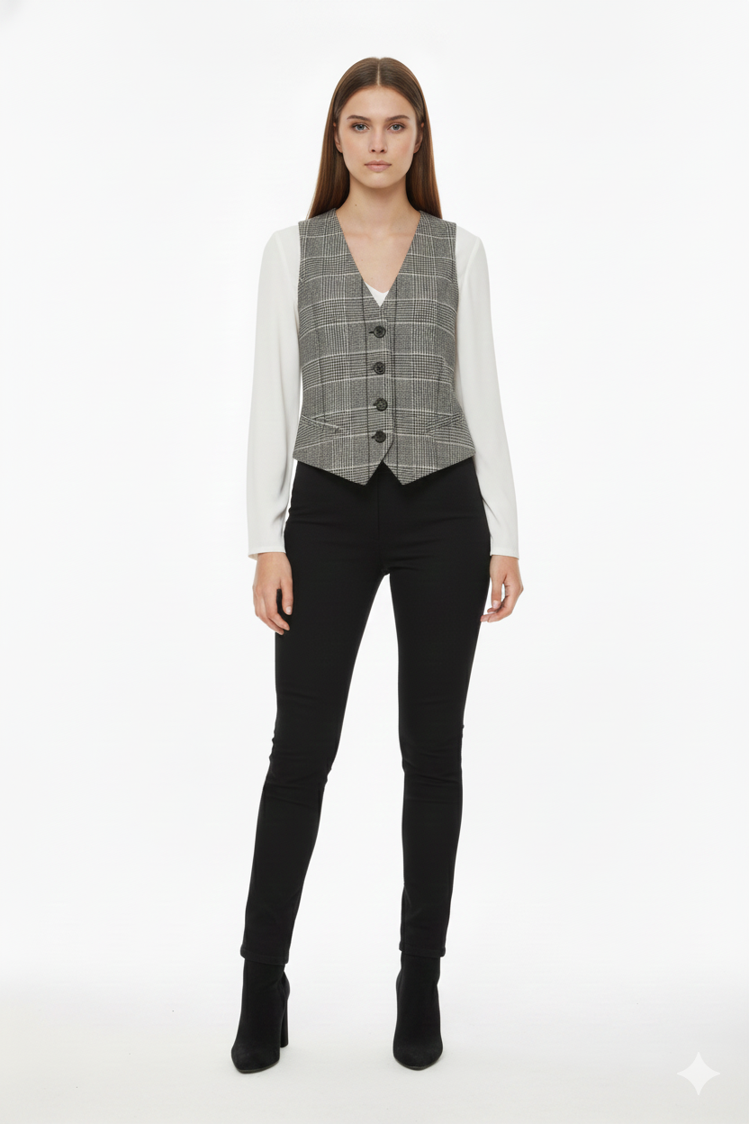 BSB Plaid vest with V neckline
