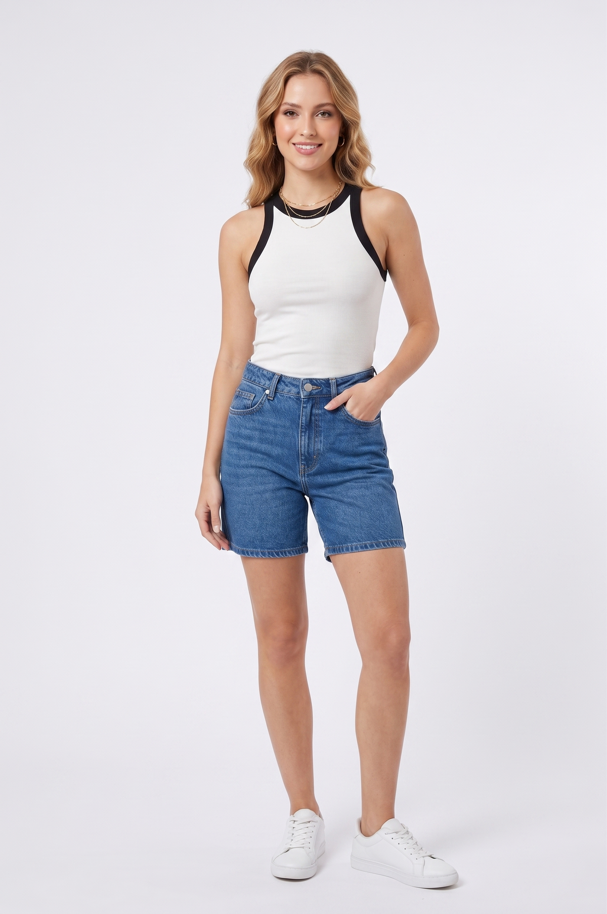 FOREVER 21 Contrast Trim Racer-Neck Ribbed Tank Top