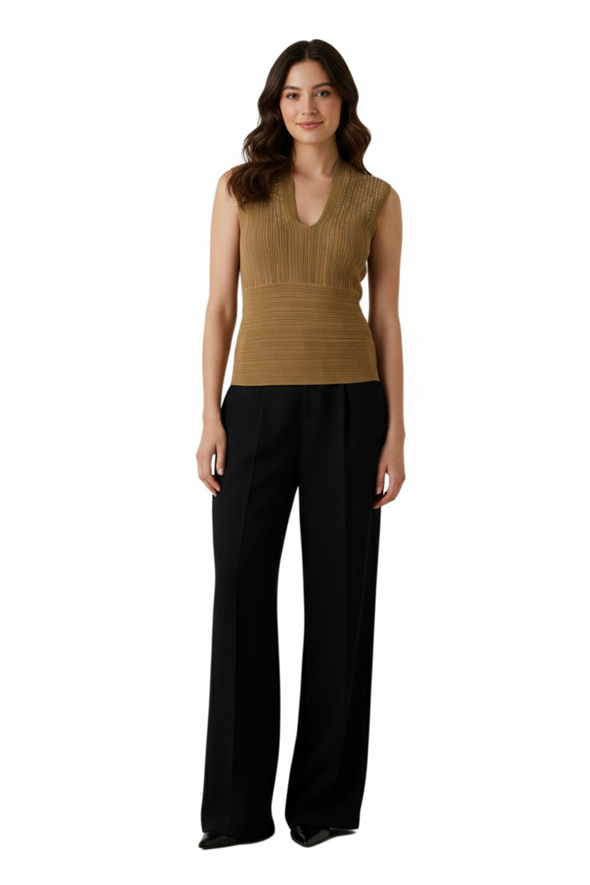 BSB Sleeveless ribbed top with rhinestones