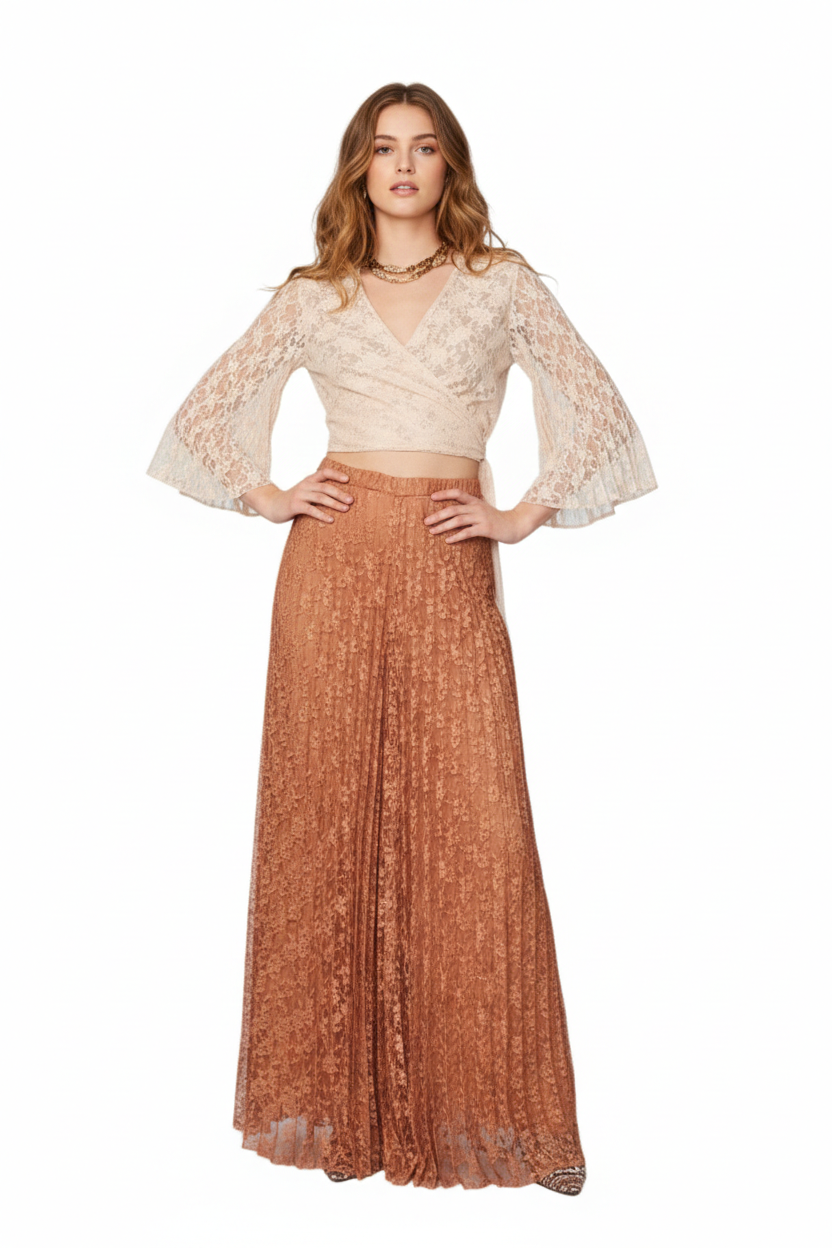 BSB Lace crop top with pleated sleeves