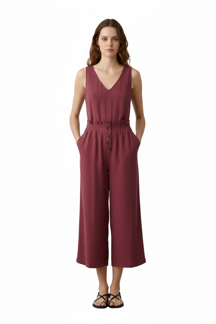 BSB Cropped pants with a ruffled waist