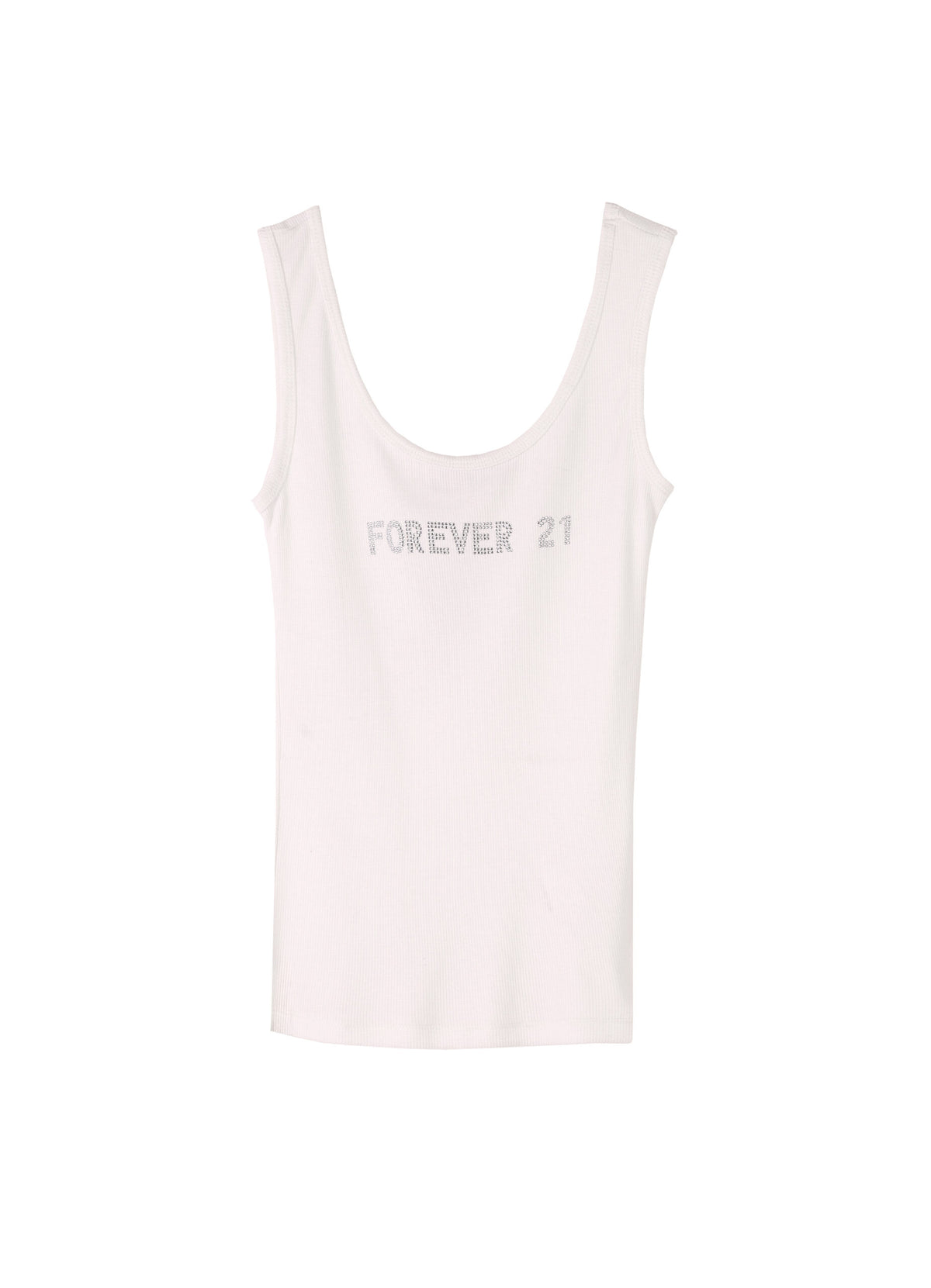 FOREVER 21 Rhinestone Logo Ribbed Scoop-Neck Tank Top