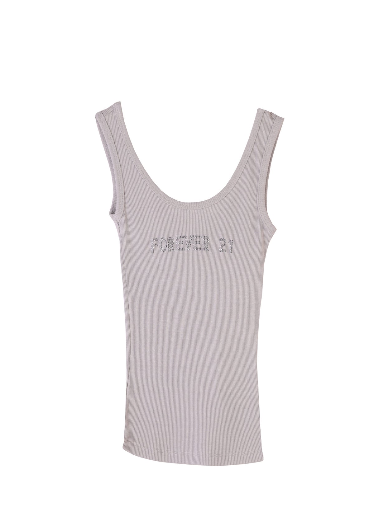 FOREVER 21 Rhinestone Logo Ribbed Scoop-Neck Tank Top