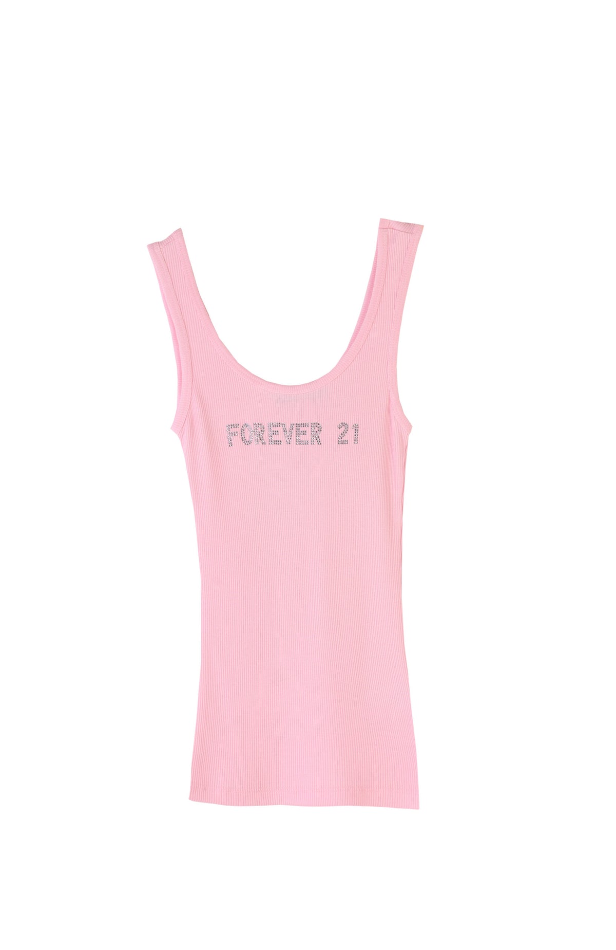 FOREVER 21 Rhinestone Logo Ribbed Scoop-Neck Tank Top
