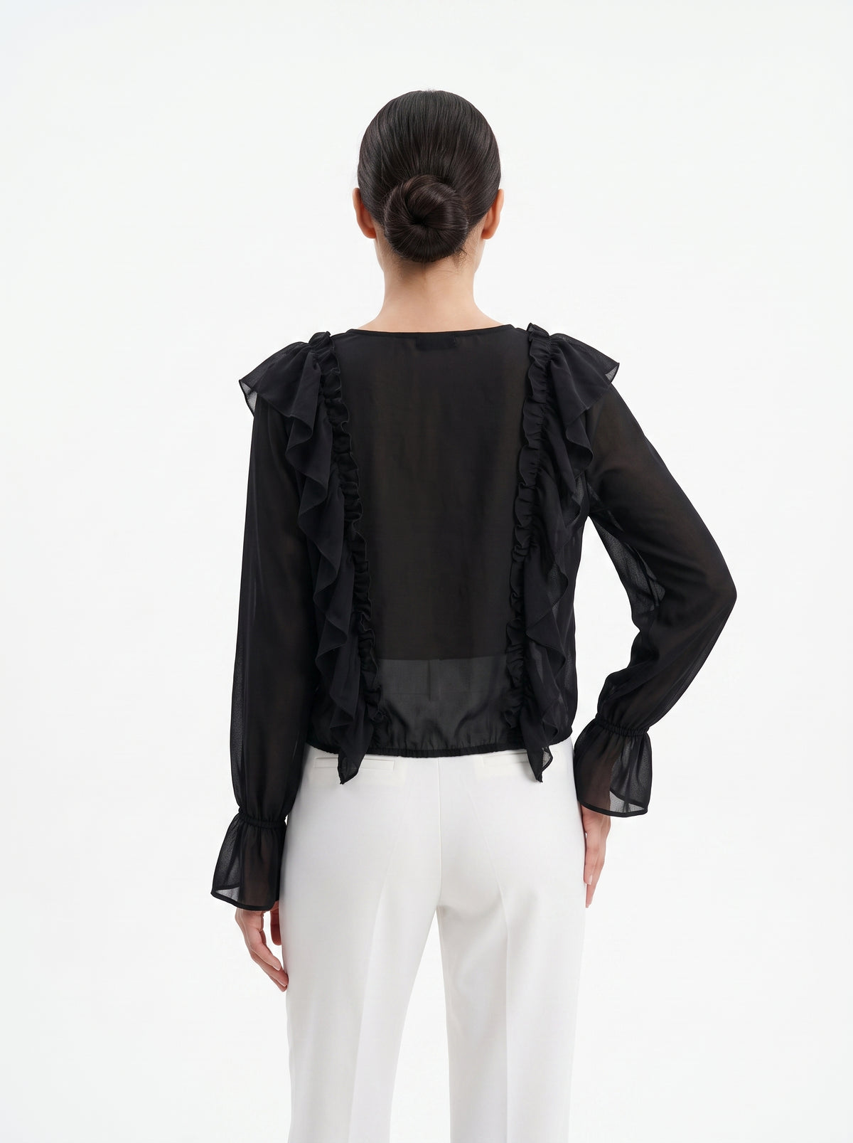 Women'S Black Sheer Sleeve Blouse - Black
