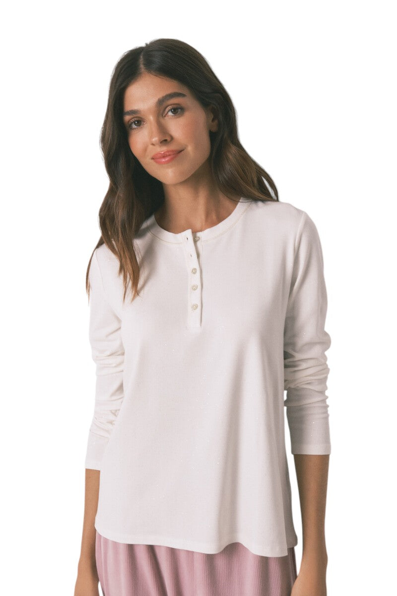 Women Secret white glossy viscose long-sleeved t-shirt