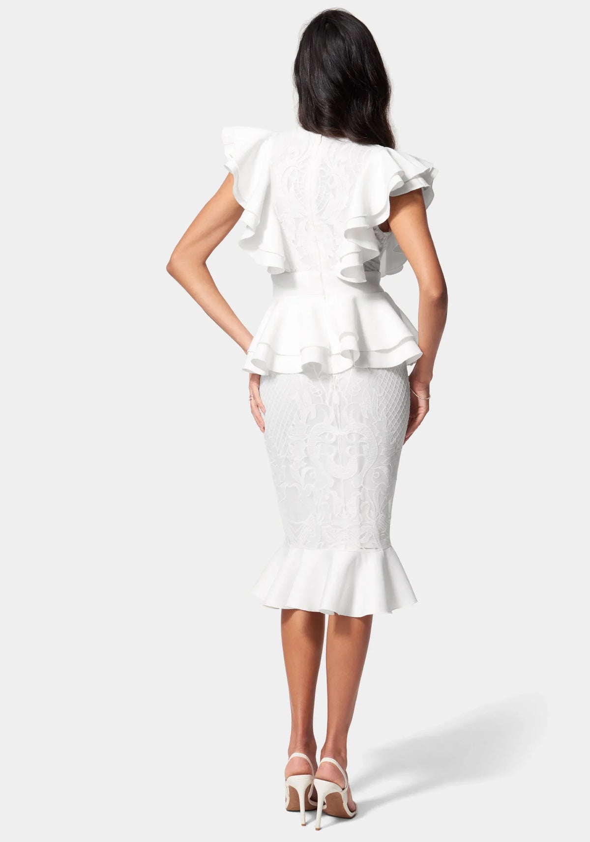 Jump Lace Ruffle Peplum Pencil Dress