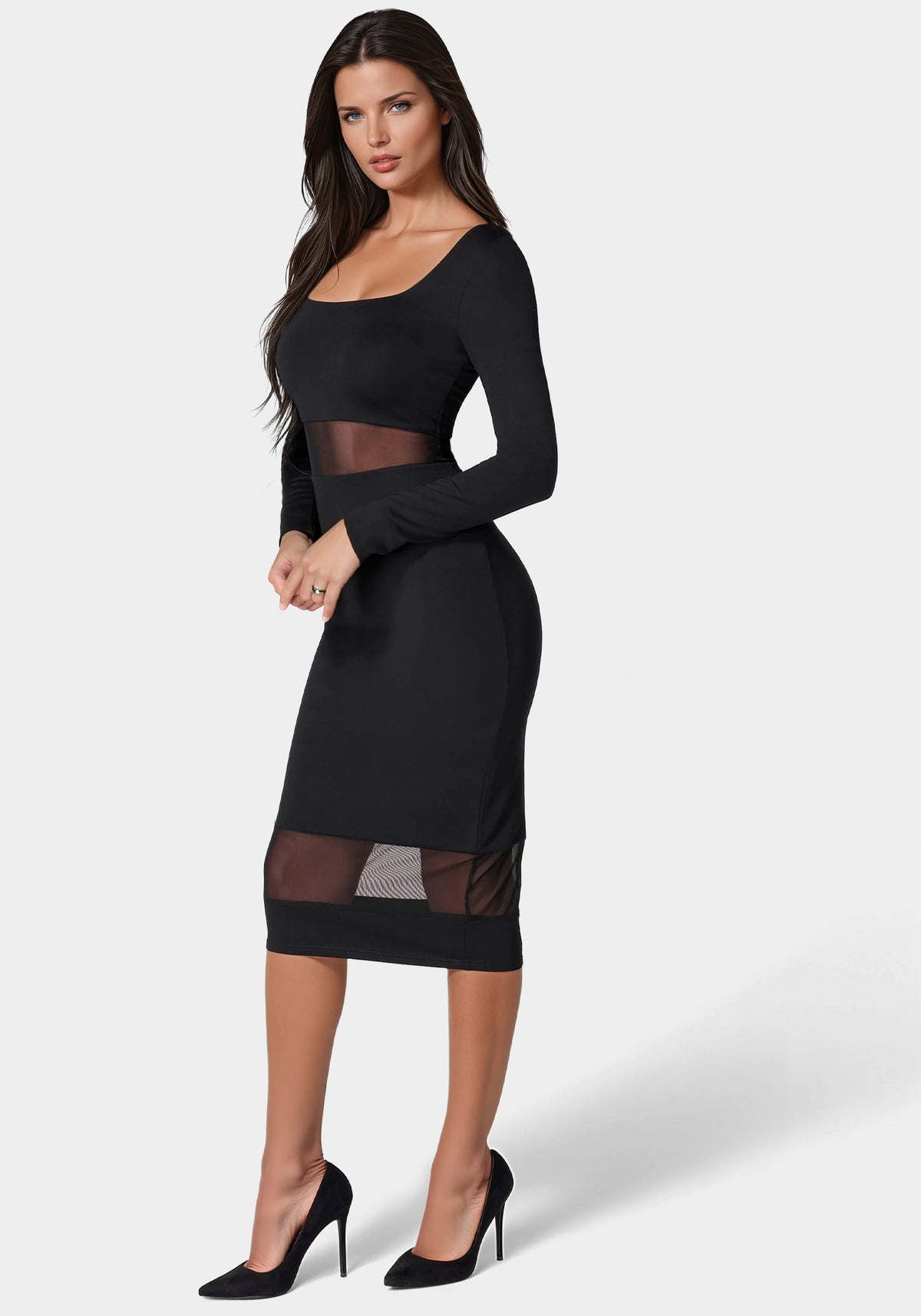 Jump Square Neck Mesh Inset Dress