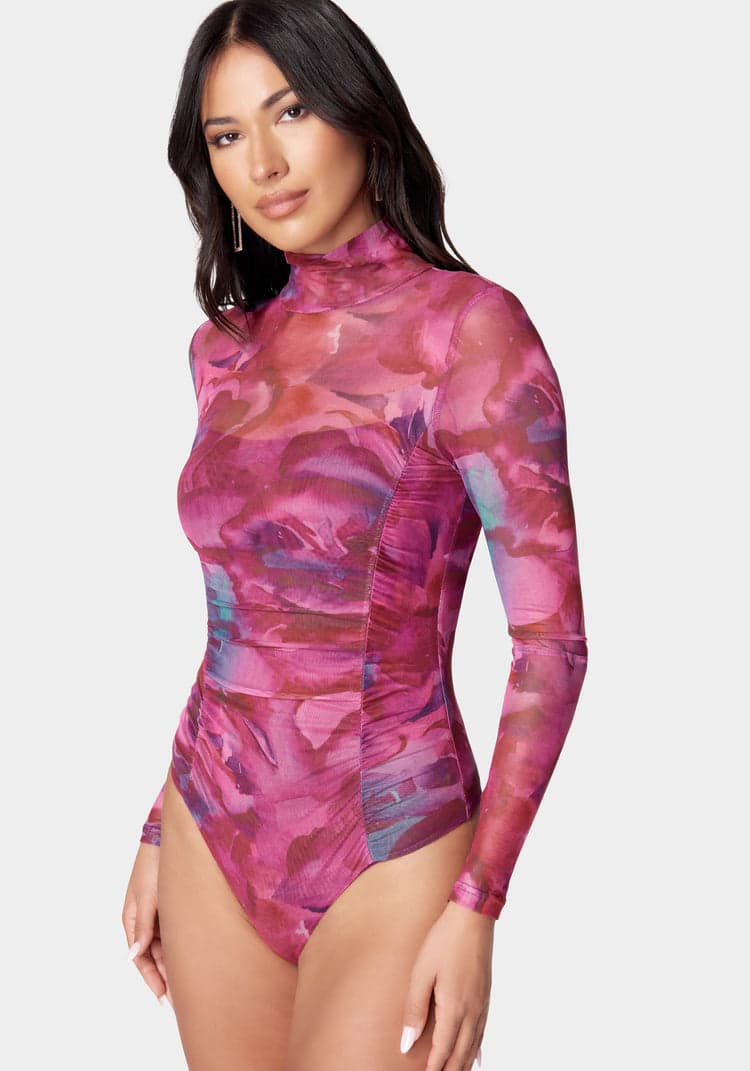 Bebe Printed Ruched Bodysuit