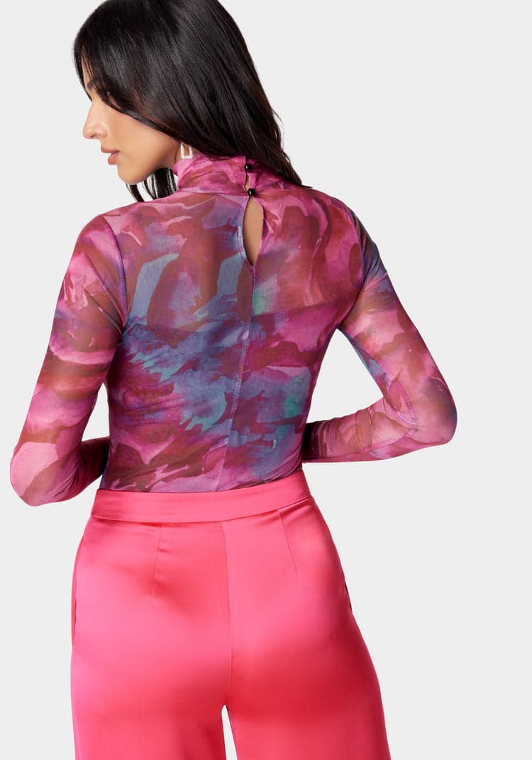 Bebe Printed Ruched Bodysuit