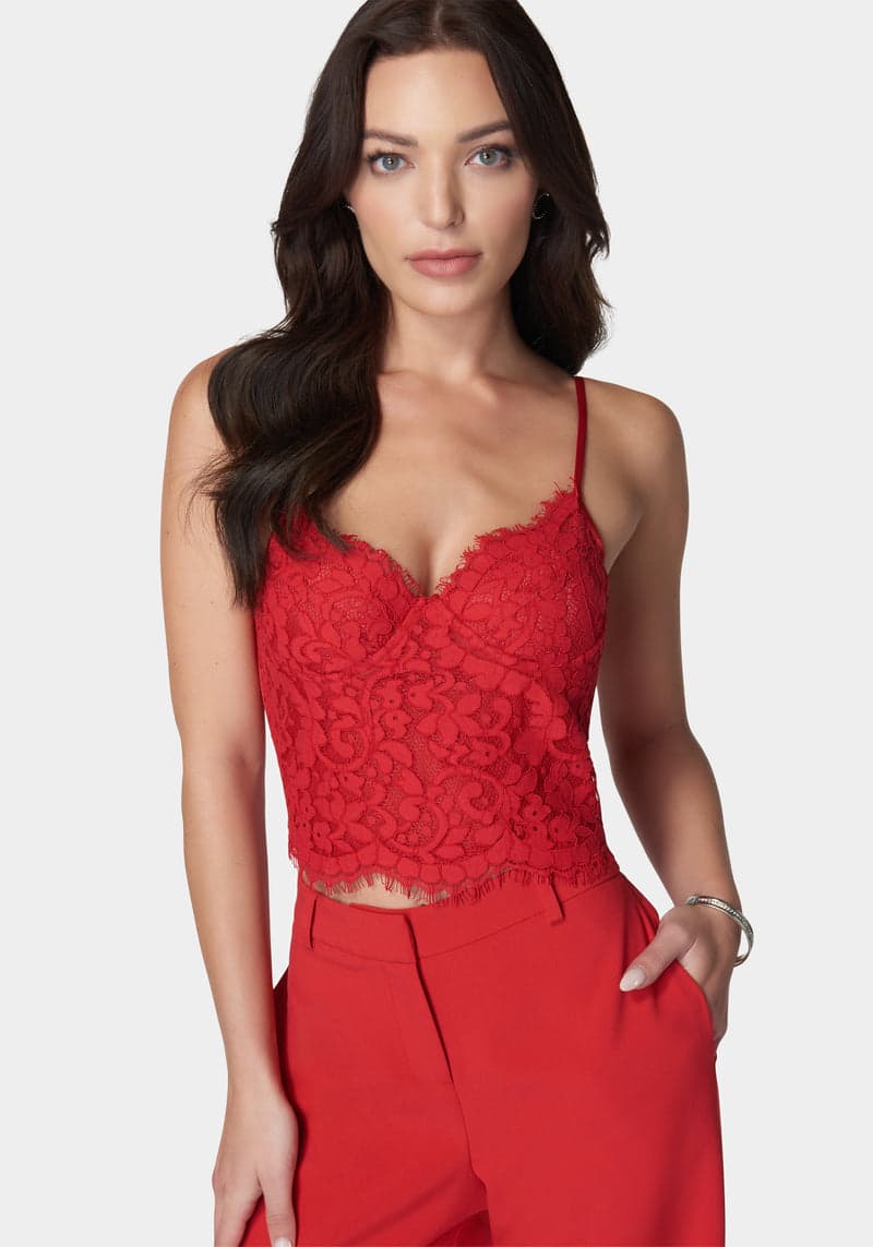 Bebe Scallop Trim Detail Lace Bustier Top