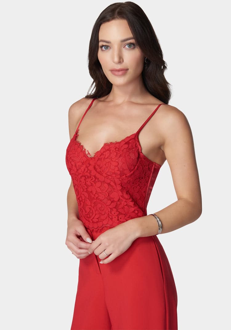 Bebe Scallop Trim Detail Lace Bustier Top