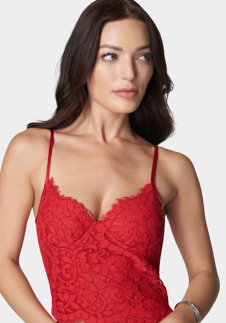 Bebe Scallop Trim Detail Lace Bustier Top