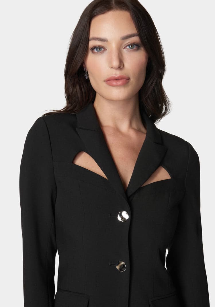 Bebe Woven Twill Cut Out Tailored Jacket