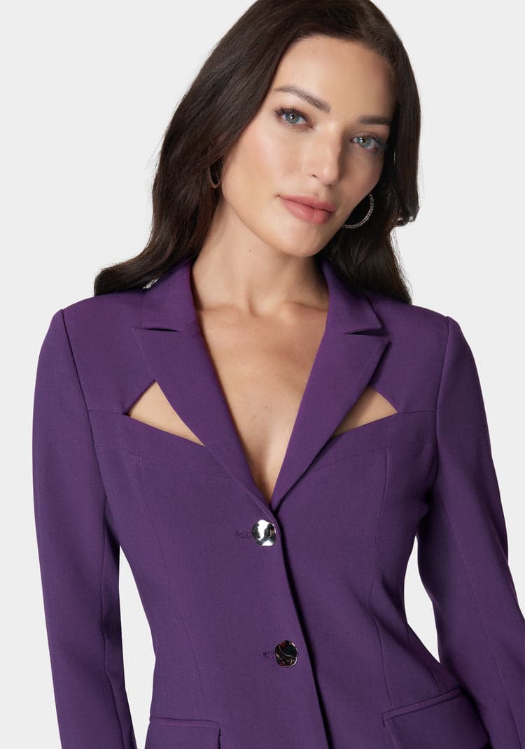 Bebe Woven Twill Cut Out Tailored Jacket