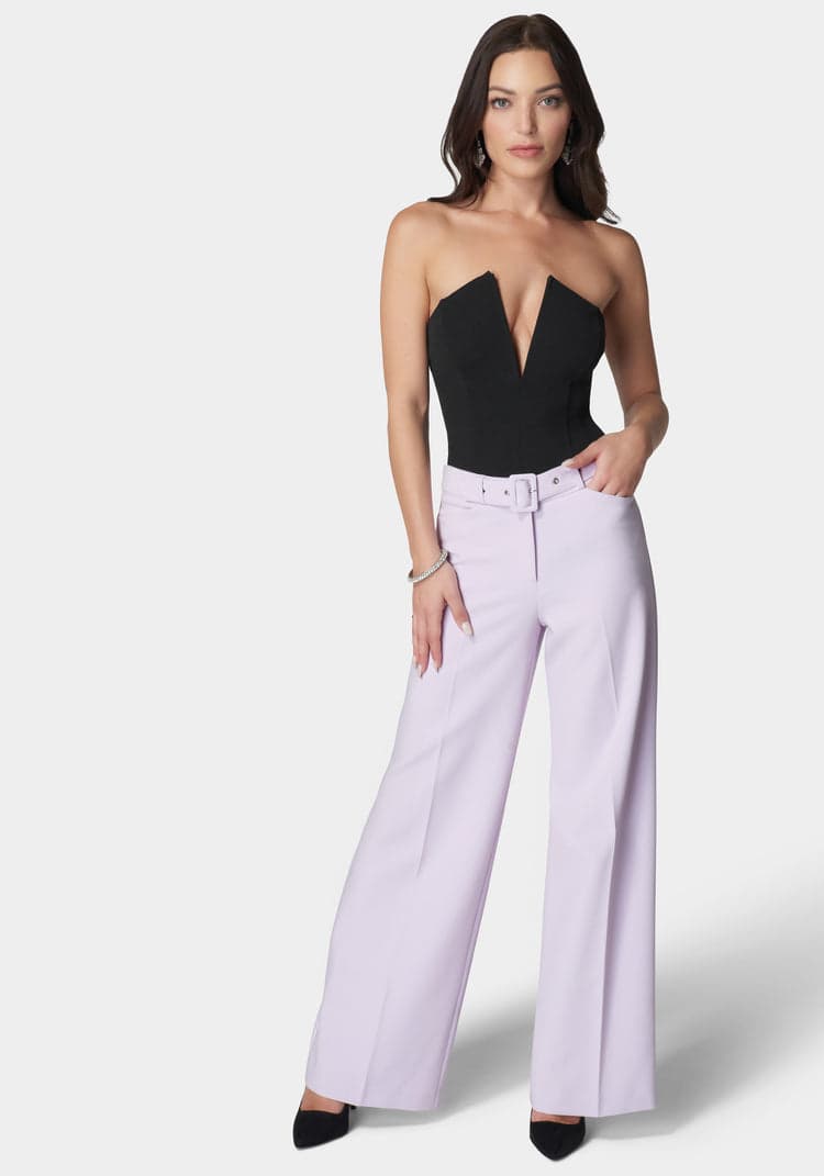 Bebe High Waist Belted Wide Leg Pant