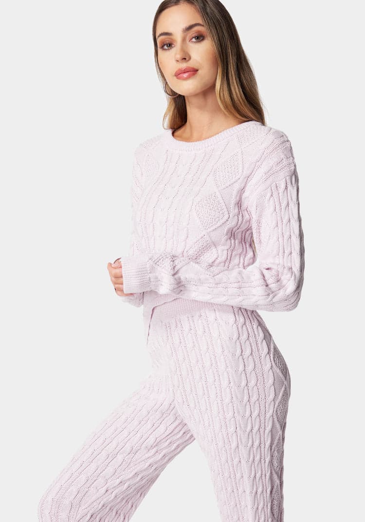 Bebe Asymmetric Cable Knit Sweater