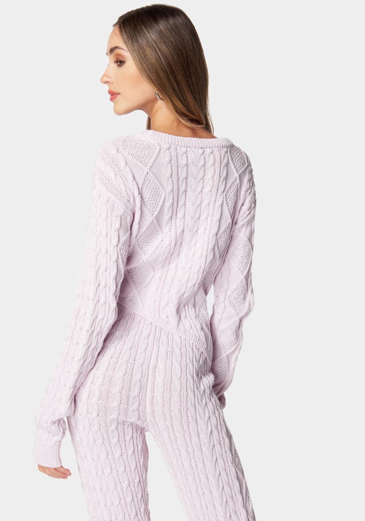 Bebe Asymmetric Cable Knit Sweater