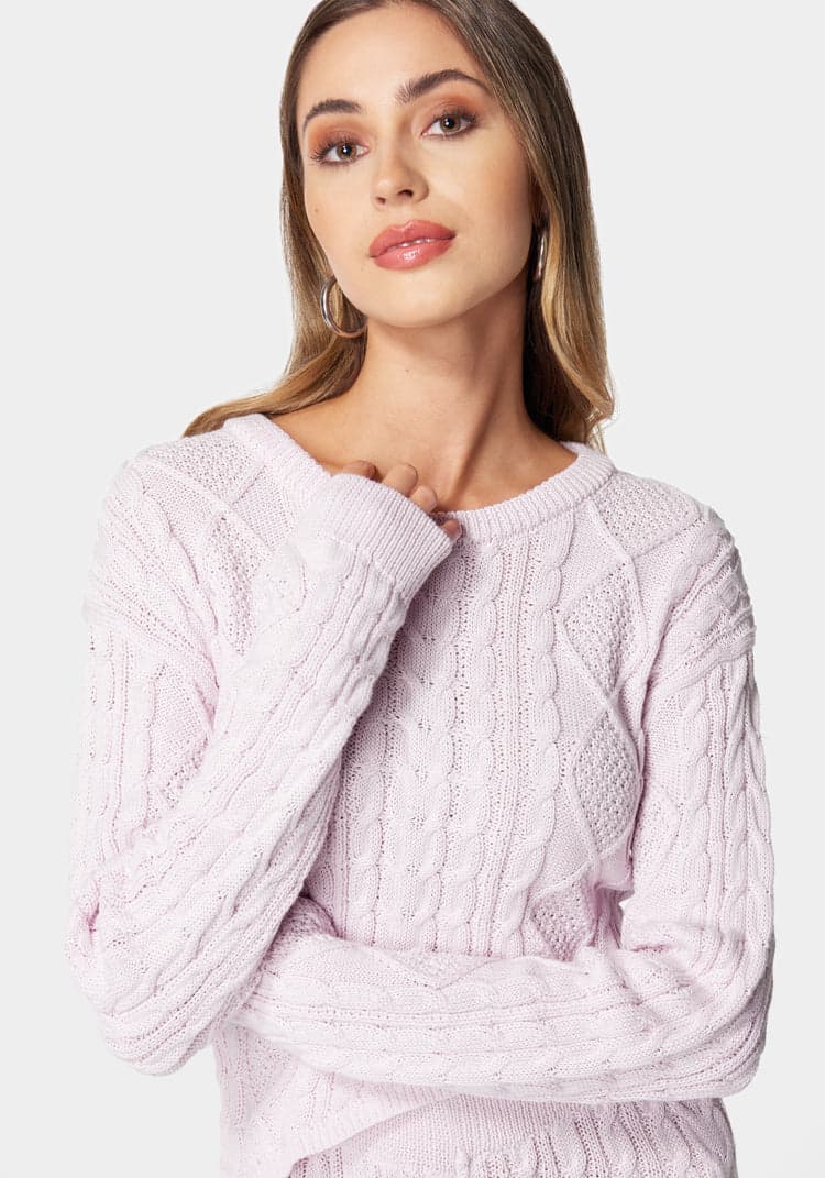 Bebe Asymmetric Cable Knit Sweater