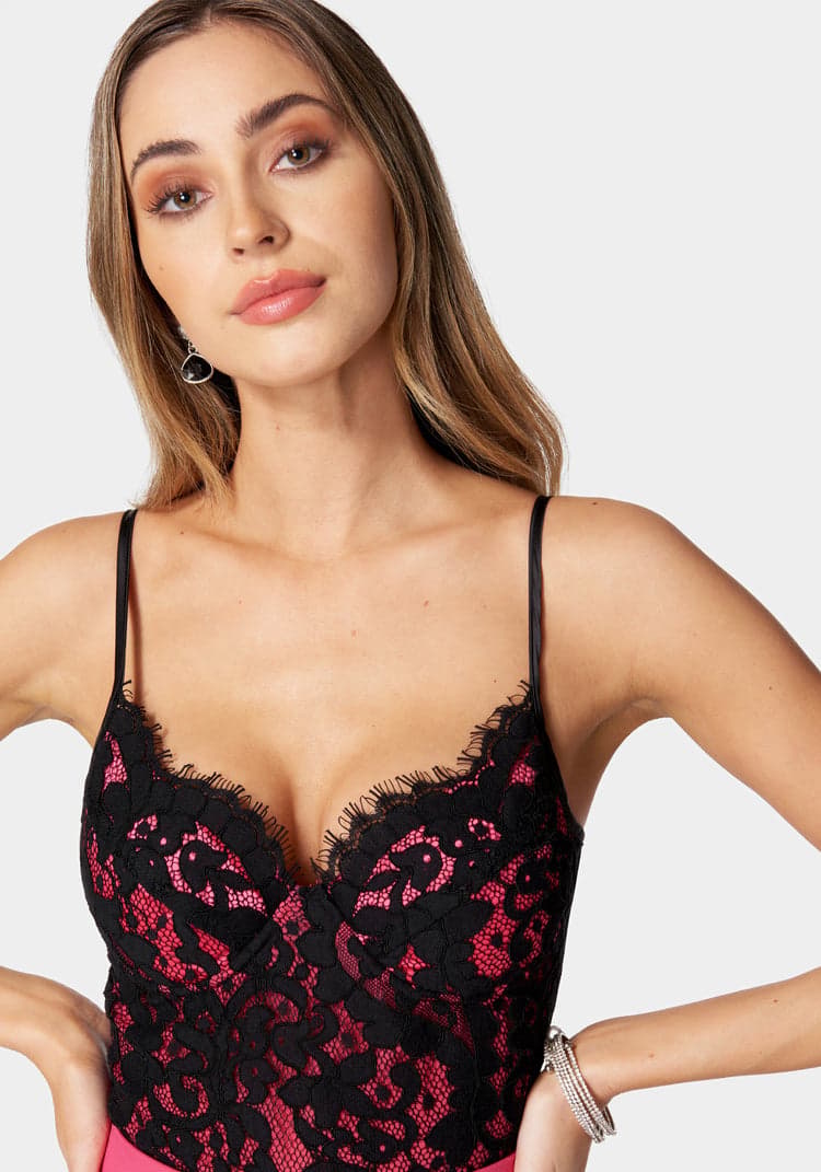 Bebe 2 Piece Lace Bustier And Slim Leg Twill Pant
