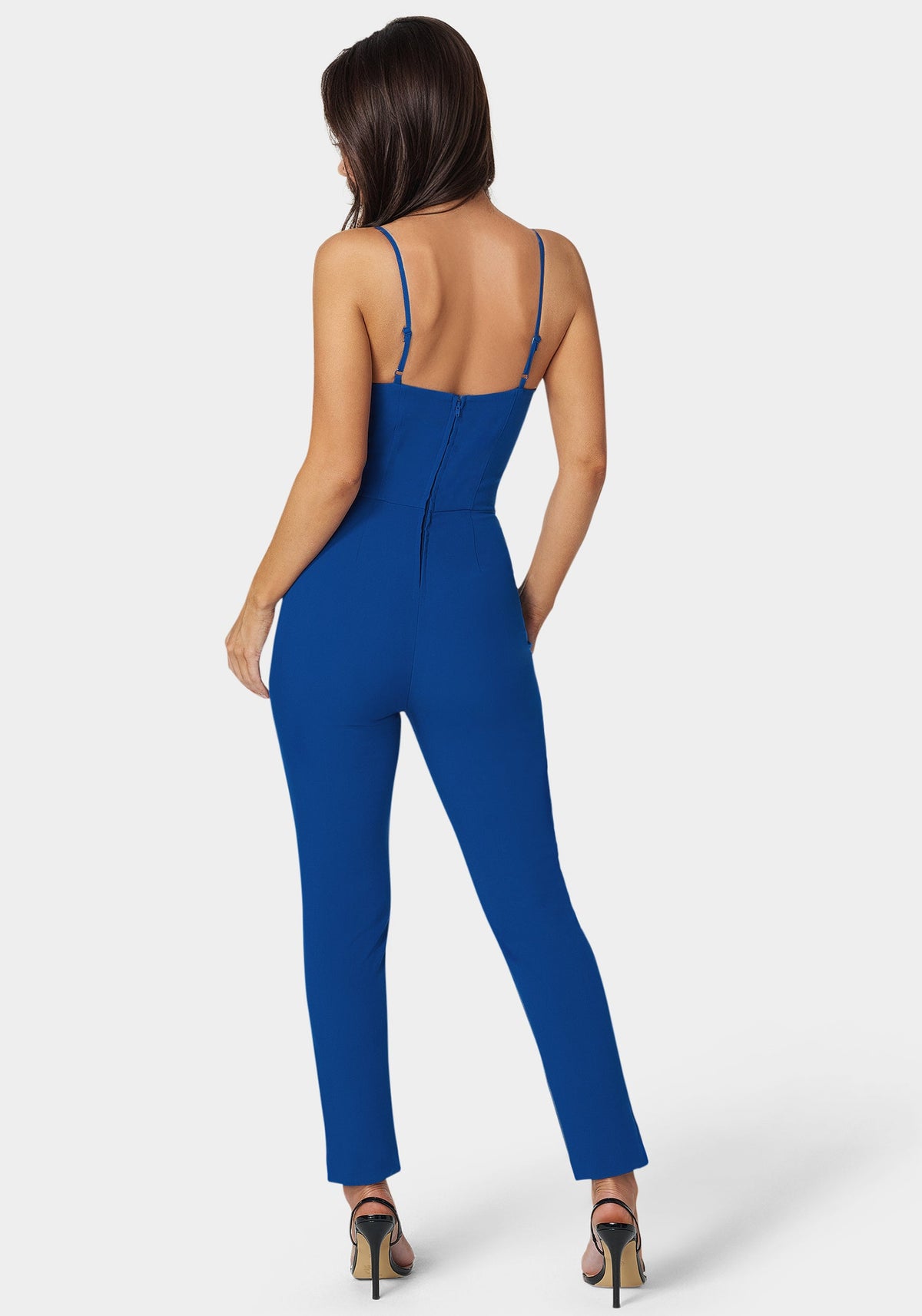 Bebe Lace-Up Neckline Slim-Leg Jumpsuit