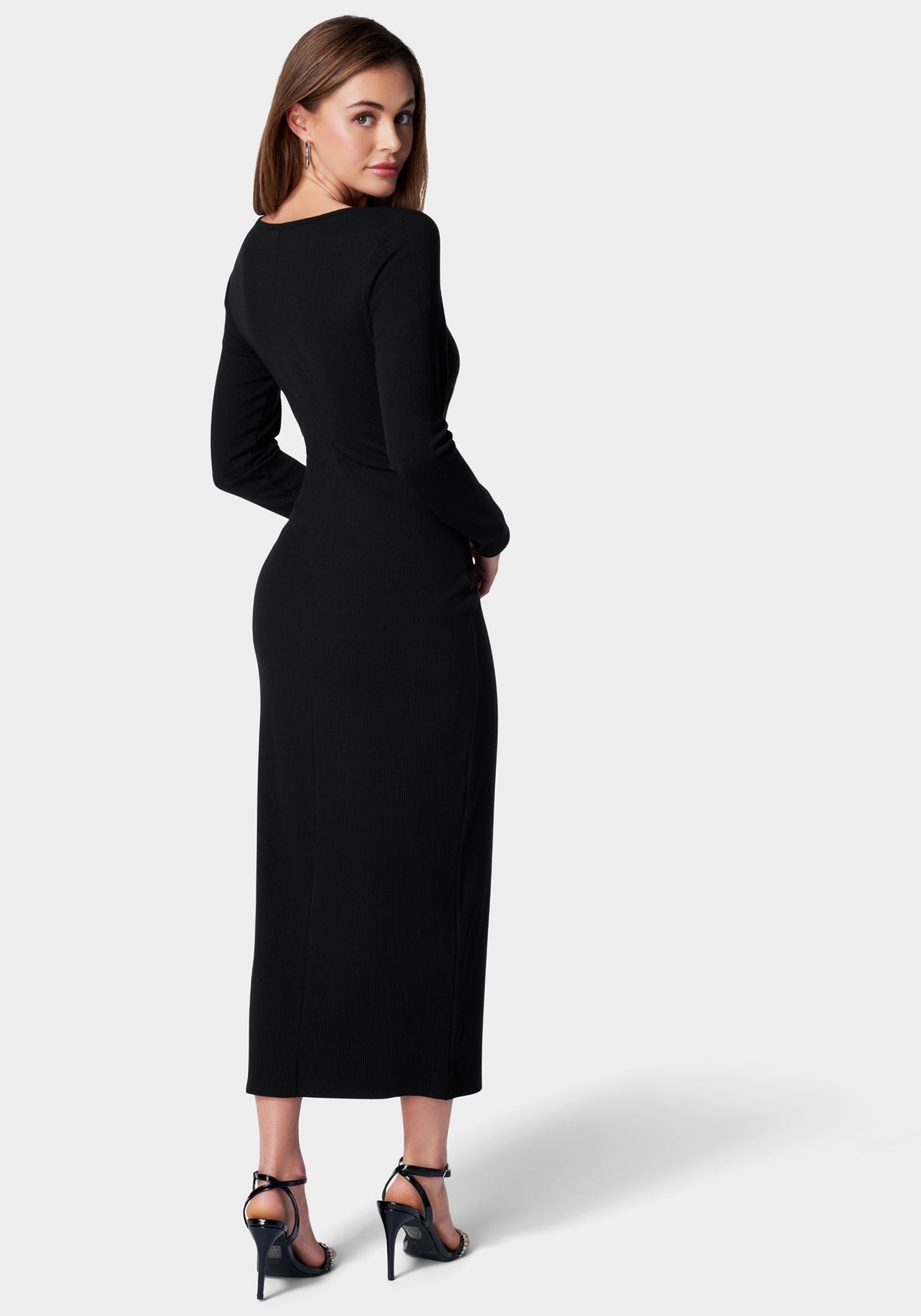 Jump Rib Square Neck Long-Sleeve Dress