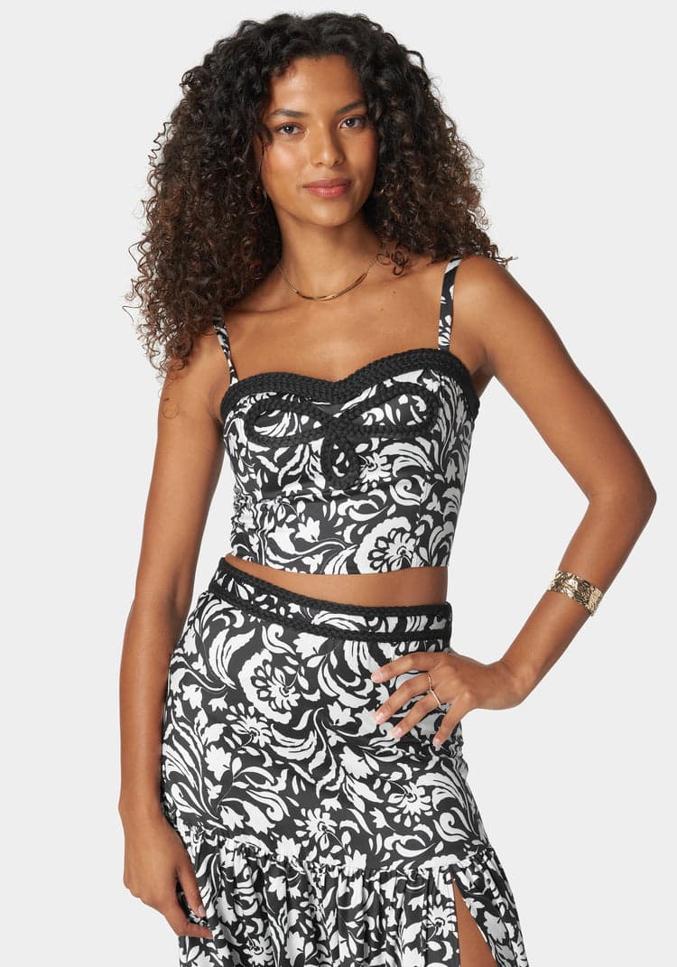 Bebe Contrast Braided Bustier Top