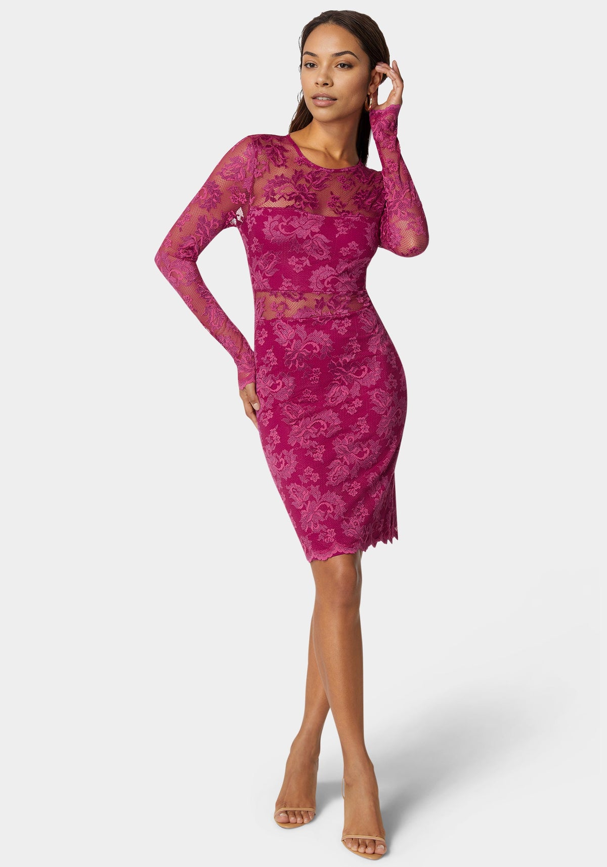 Bebe Marseille Lace Long-Sleeve Illusion Dress