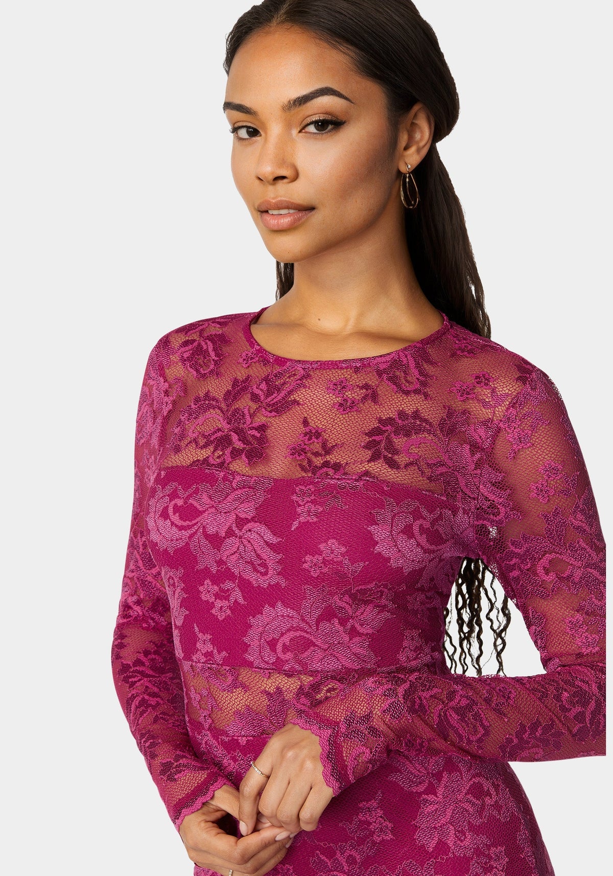 Bebe Marseille Lace Long-Sleeve Illusion Dress