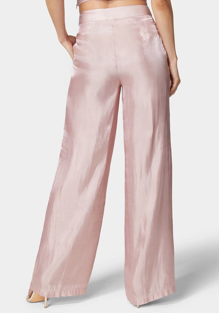 Bebe Iridescent Satin High Waist Palazzo Leg Pants