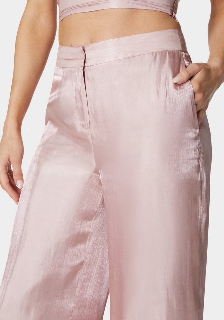 Bebe Iridescent Satin High Waist Palazzo Leg Pants
