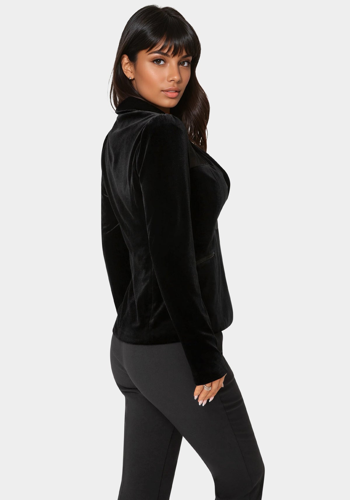 Bebe Corset Illusion Velour and Organza Tailored Blazer