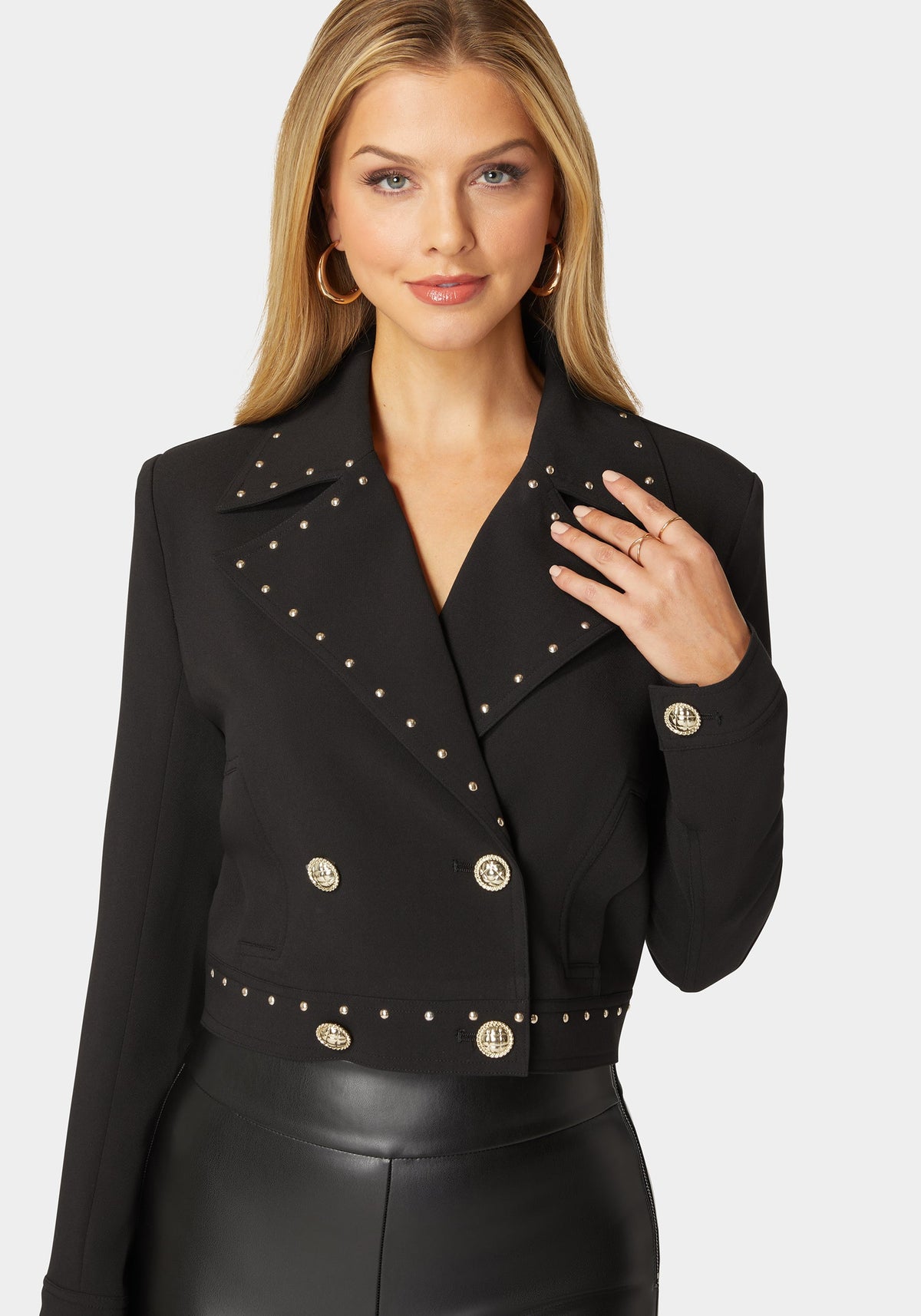 Bebe Studded Woven Twill Blazer