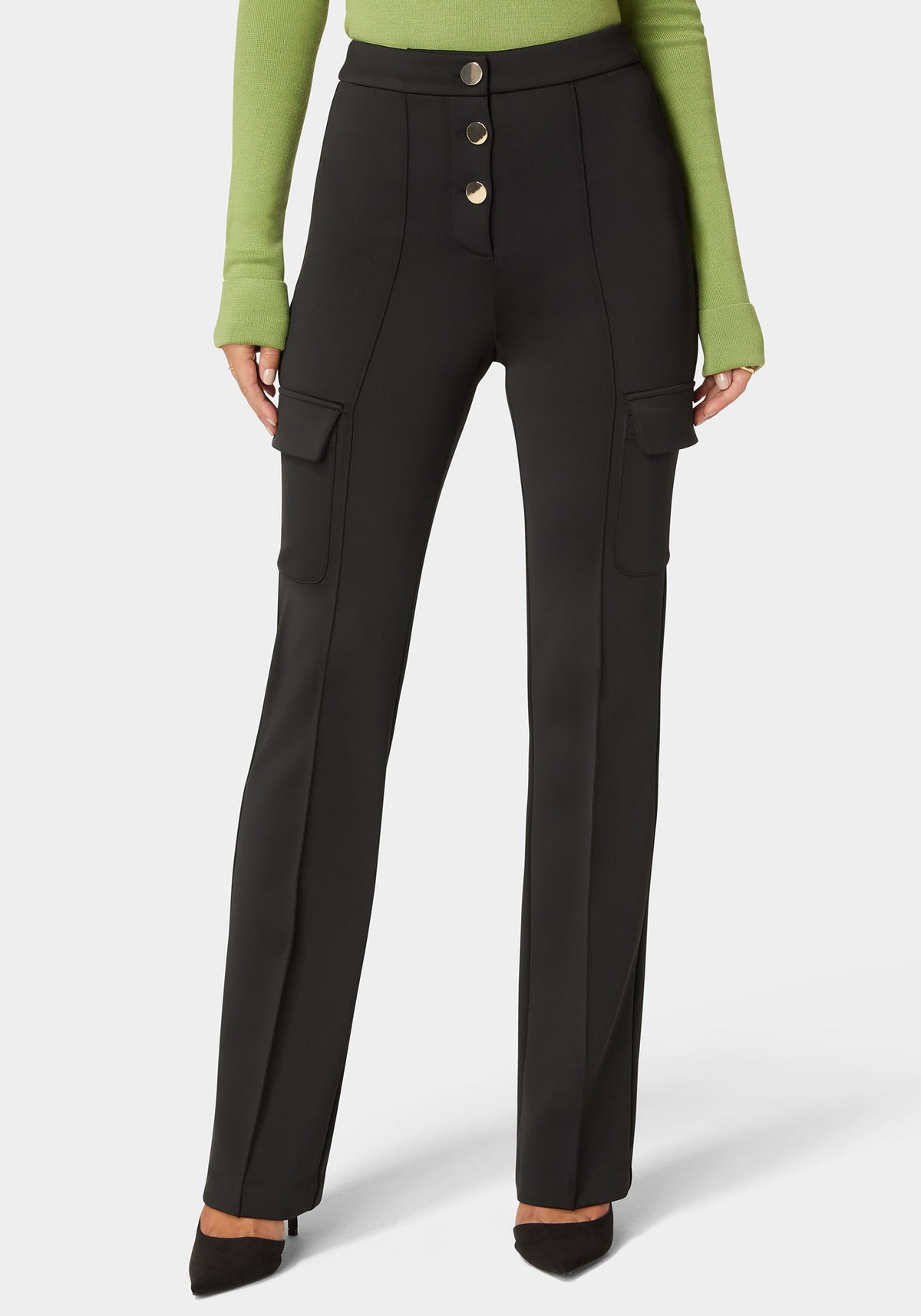 Bebe High-Waist Straight-Leg Patch Pocket Knit Trousers