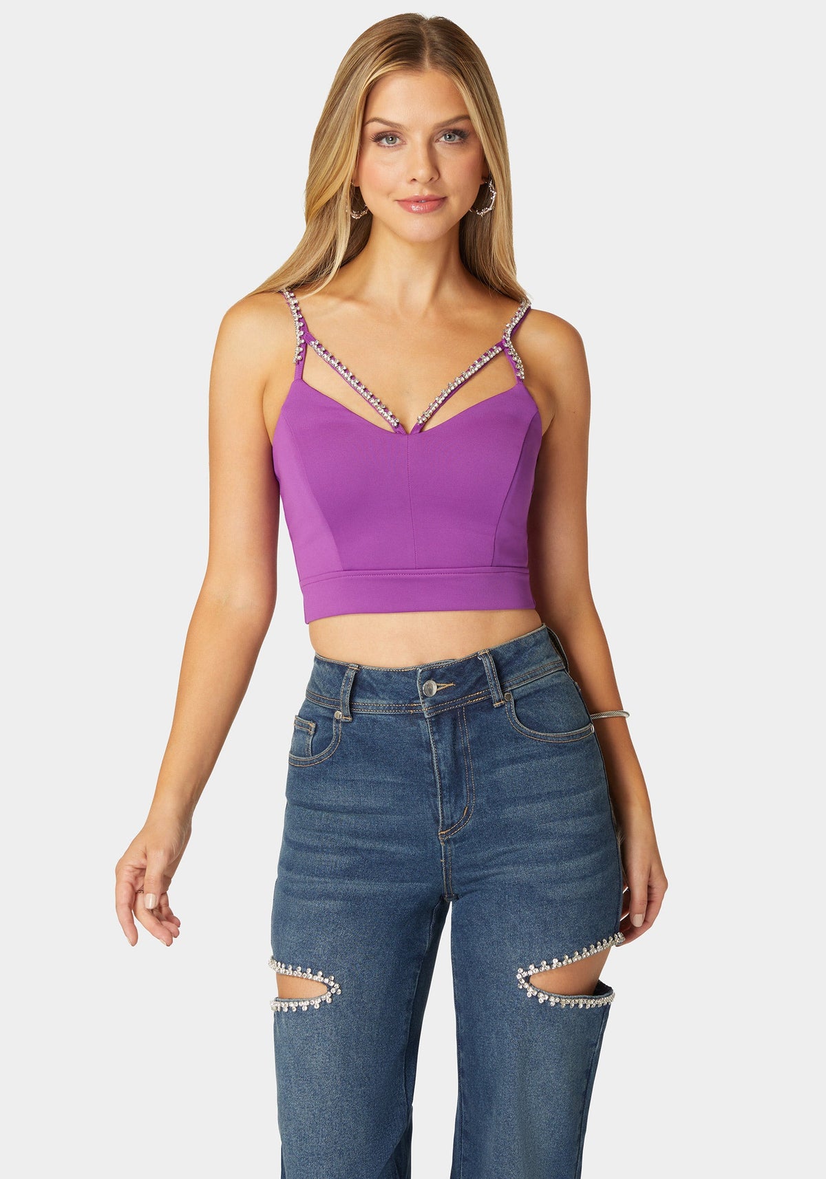 Bebe Rhinestone Trim Sleeveless Knit Top