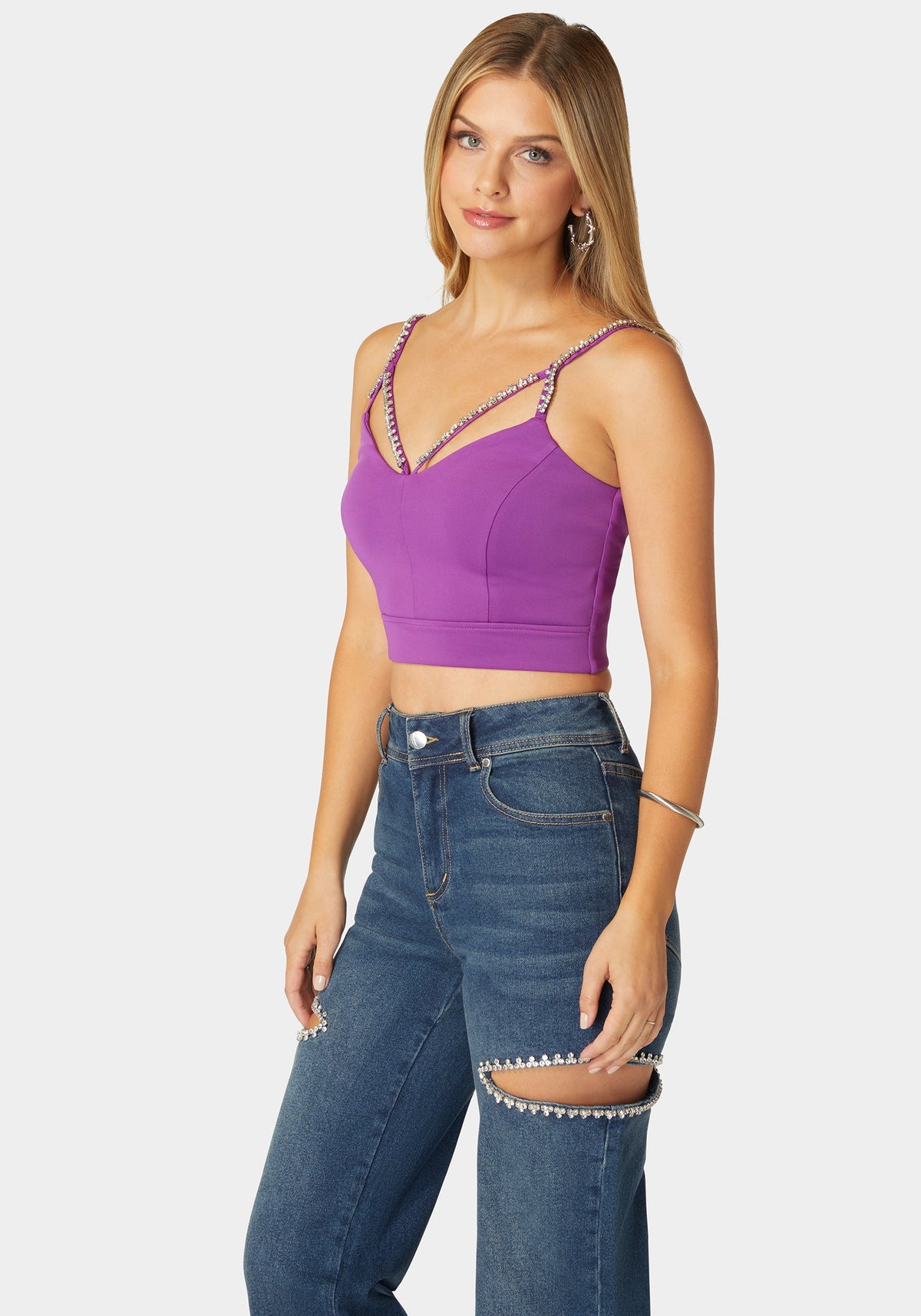 Bebe Rhinestone Trim Sleeveless Knit Top
